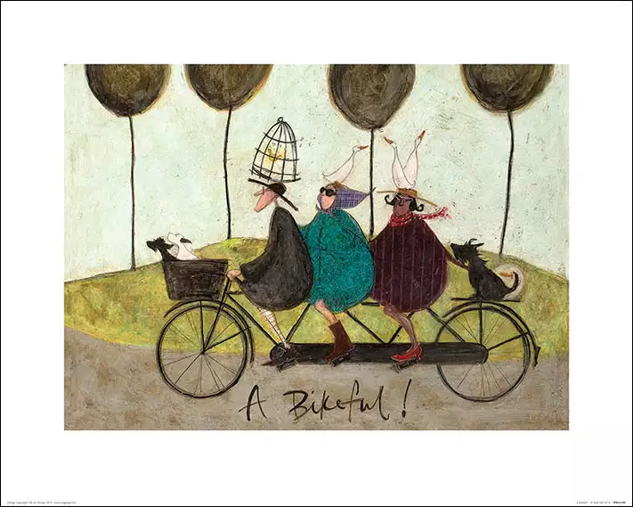 plakat rysunkowy ludzie na rowerze