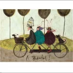 plakat rysunkowy ludzie na rowerze